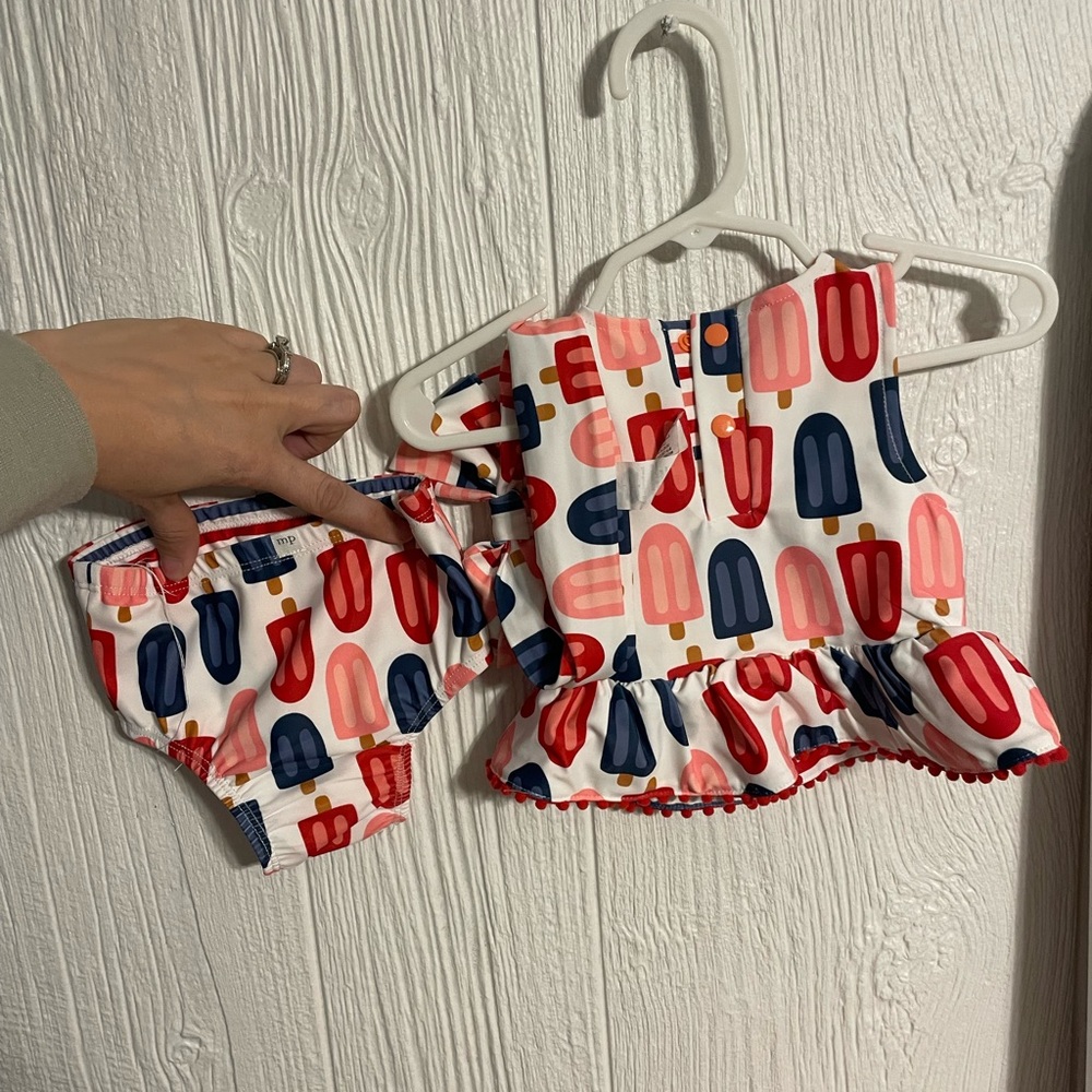NEW Mud Pie Baby 3-6 month. Red, Navy, Pink Polka Dot & Stripe Swimsuit - Picture 4 of 4